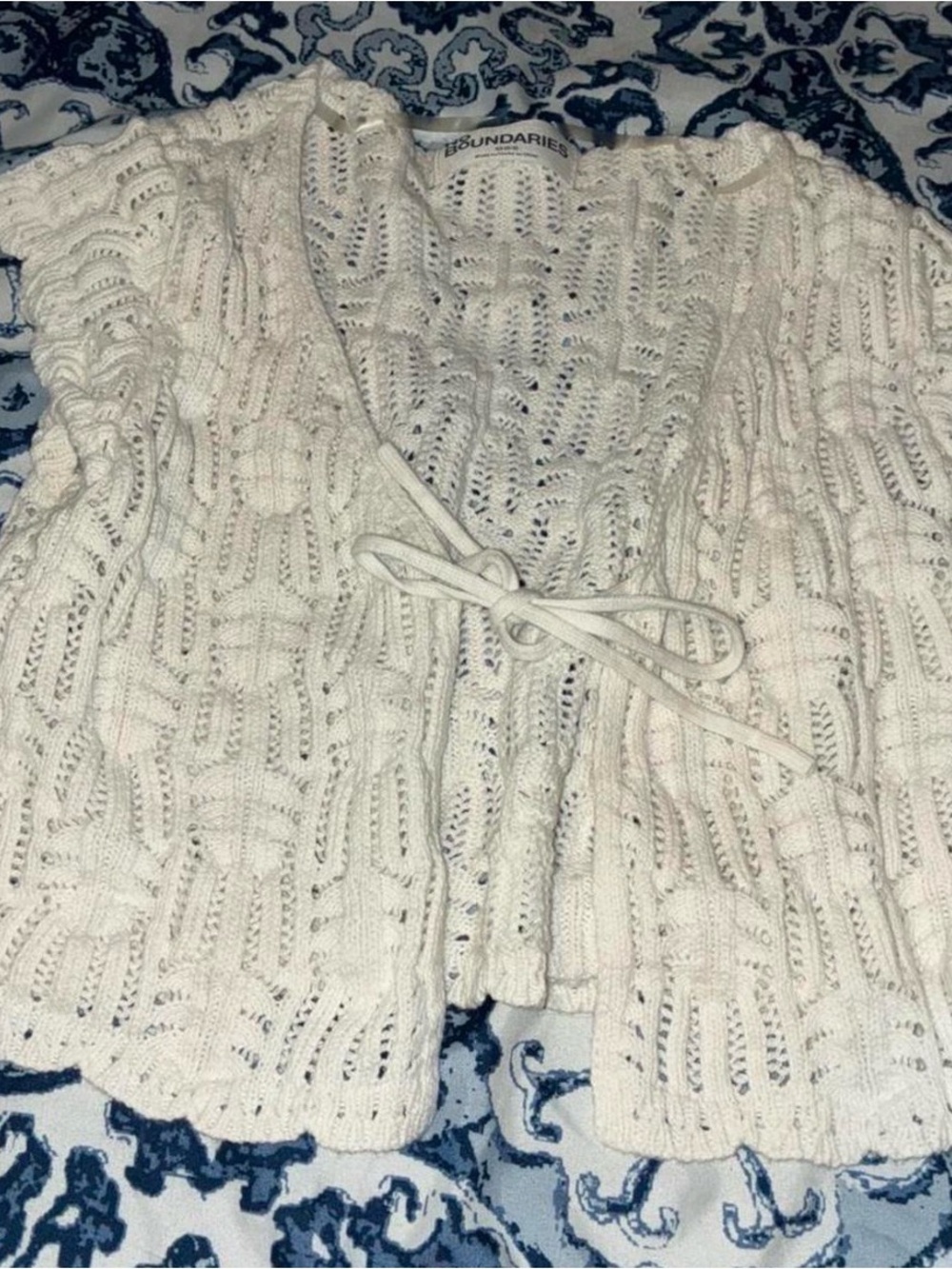 No Boundaries White Crochet Tie-Front Cardigan